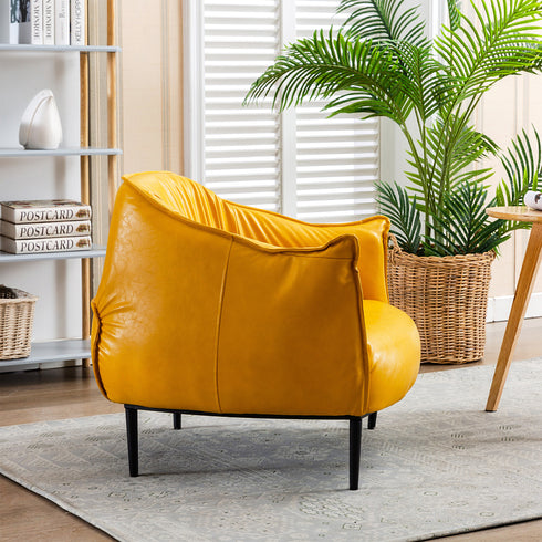 Kadar Leather Barrel Chair-Yellow Modern Leather Chair | Accent Chairs | Kinwell Furniture | Barrel Chairs